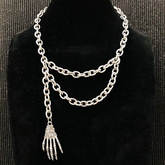 Punk Gothic Hand skeleton pendant Necklace Choker - Picture 2 of 5